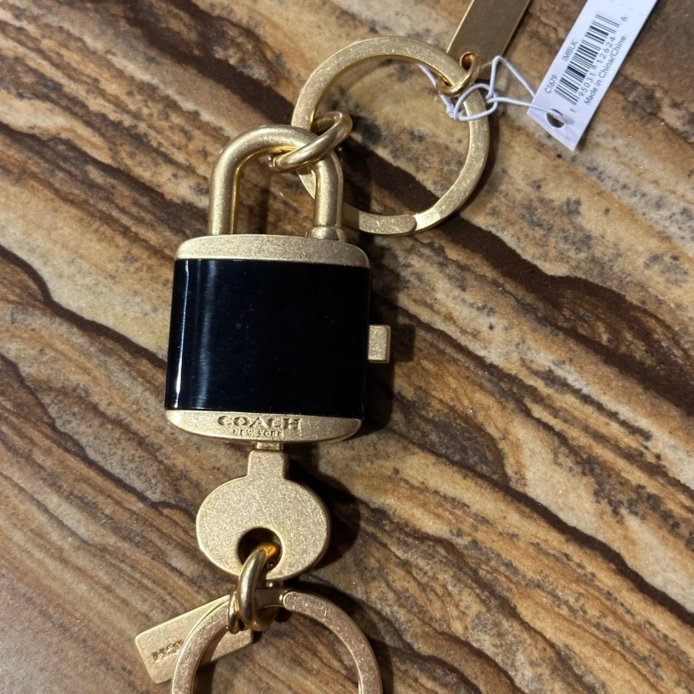 Coach Black and Gold Padlock Keychain Card Holder Charm - Picture 7 of 8